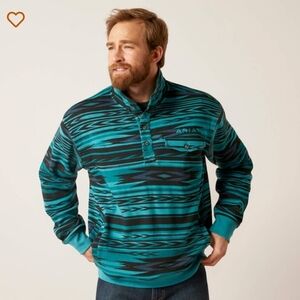 Ariat Retro Fit Cotton-Rich Mockneck Sweatshirt Teal Southwestern Mens Small